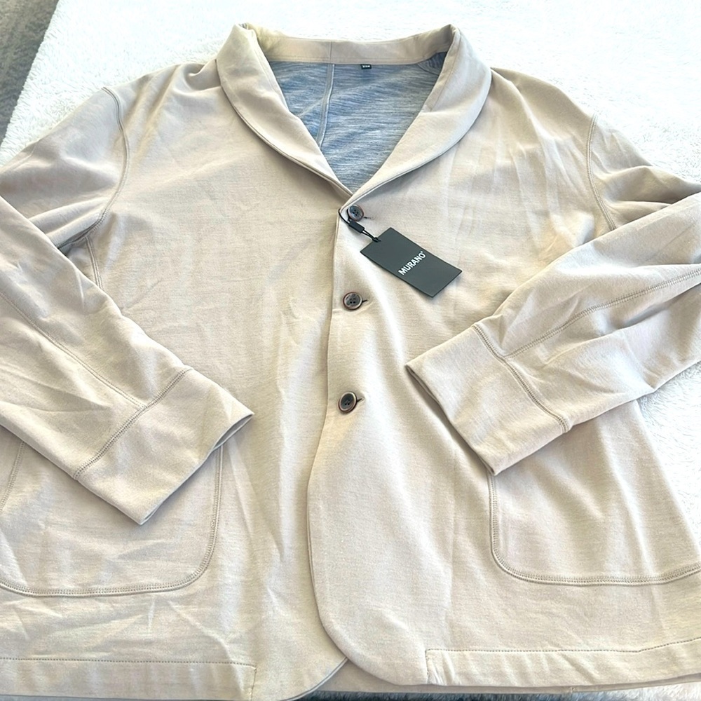 Murano Sz 2XB Big Oatmeal Jersey 3-Button Blazer Coat Wool Blend Cardigan NWT